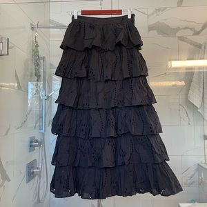 Anthropologie tiered maxi lace skirt